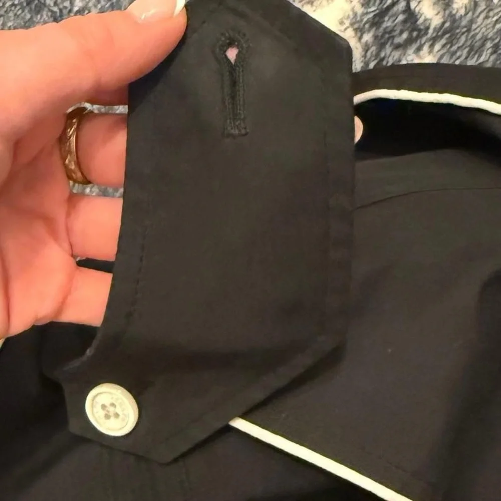 Chaps Black Trench Coat with White Trim - Picture 7 of 7